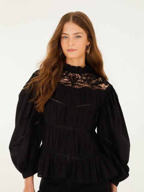 Black Lace Puff Sleeve Blouse