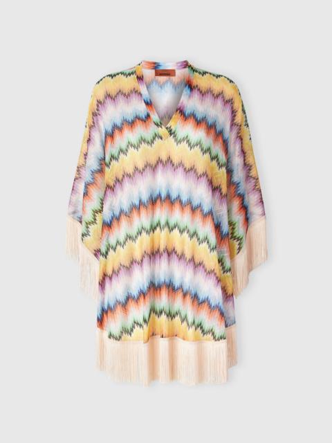 Short caftan with fringes and gradient stripe print