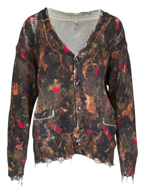 distressed print cardigan