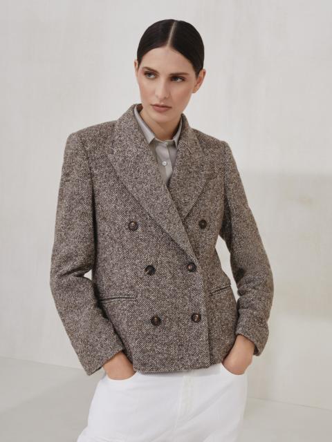 Virgin wool and silk mélange diagonal blazer with monili