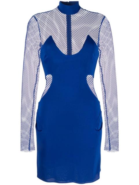 crepe mesh-panelling mini dress