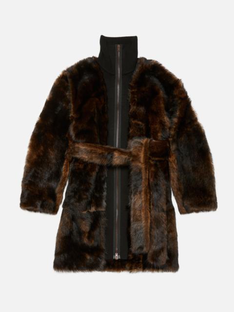 Layered leather jacket - Brown