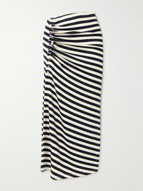 Gathered striped wool-blend midi skirt Multi