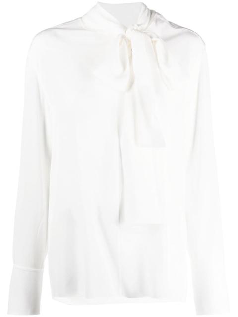 pussy-bow silk blouse