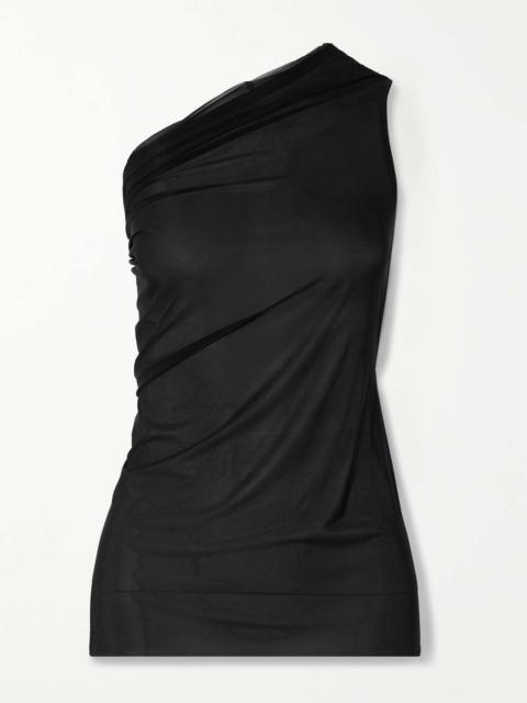 Athena gathered one-shoulder voile top Black