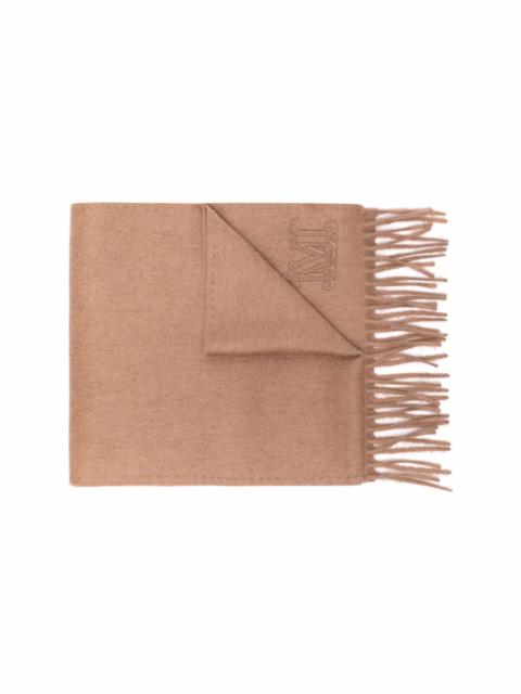 logo embroidered fringed scarf