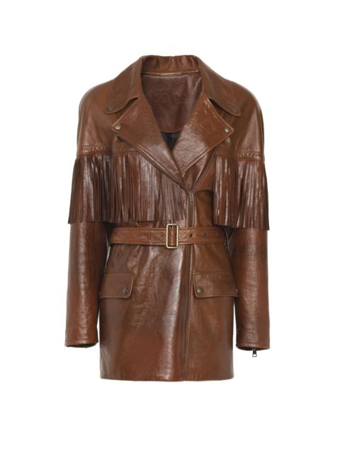 BELTED FRINGED JACKET IN LEATHER