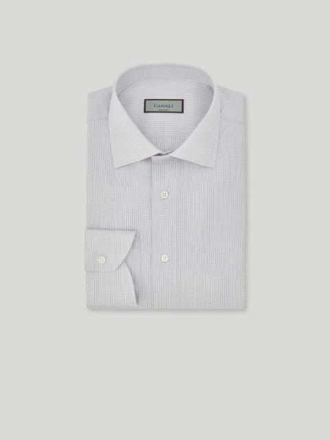 CANALI NUVOLA WHITE AND BLUE MICRO-CHECK COTTON REGULAR-FIT SHIRT