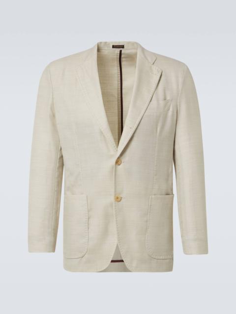 Herringbone wool, silk, and linen blazer