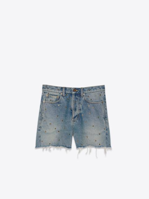 raw-edge shorts in arizona light blue denim with eyelets
