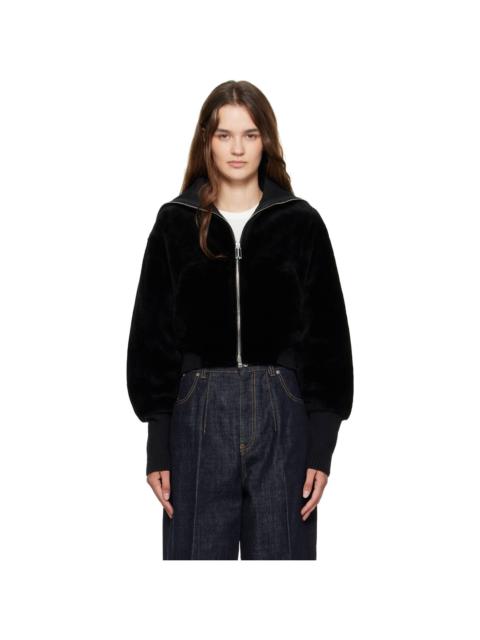 Black Zip Shearling Bomber Jacket