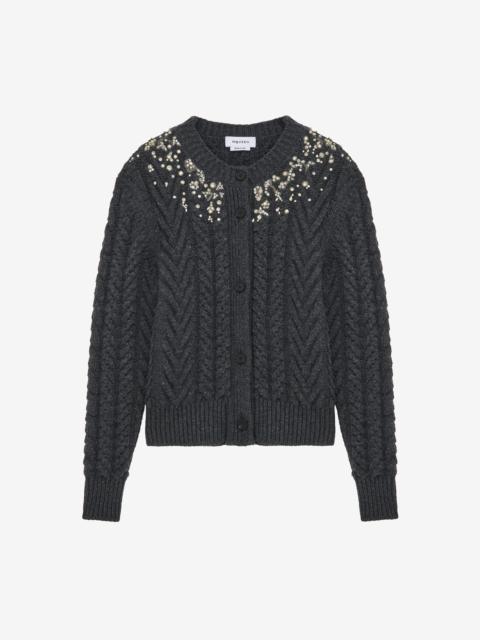 Crystal Embroidery Cable Knit Cardigan