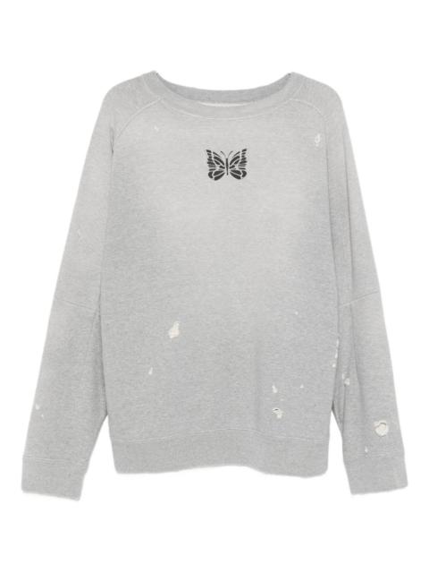 butterfly-patch distressed sweater