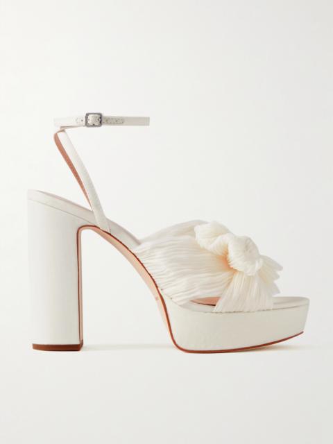 Natalia Bow-embellished Plissé-organza Platform Sandals