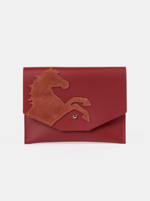 The Year of the Horse Money Purse - Red with Rust Suede Horse