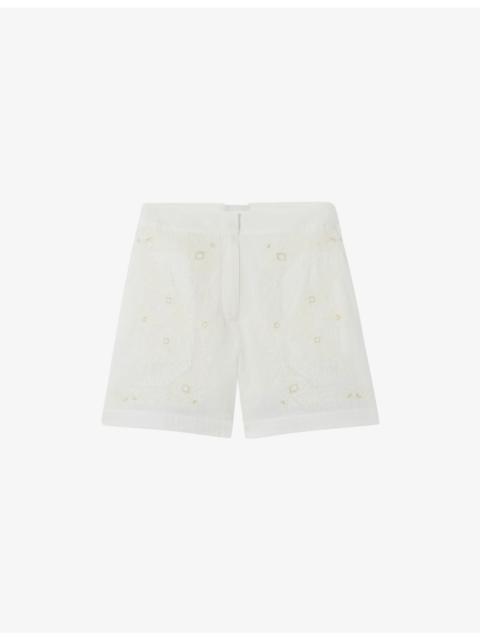 Embroidered High-Rise Cotton Shorts
