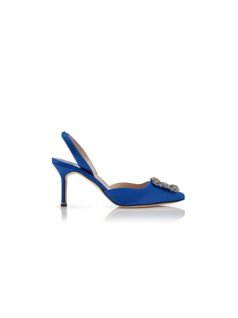 Blue Satin Jewel Buckle Slingback Pumps