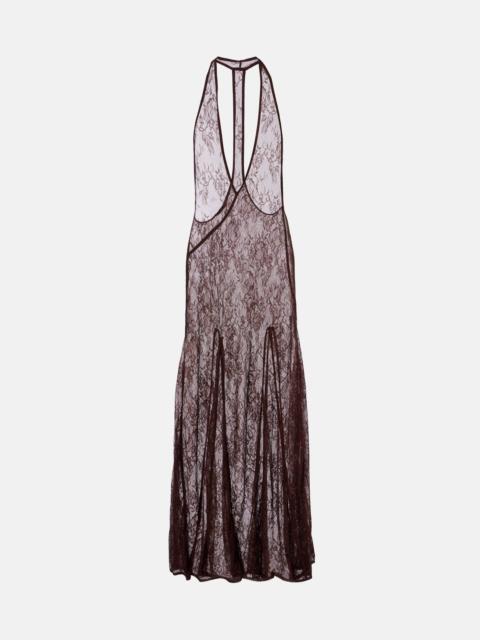 Open-back sheer lace maxi dress