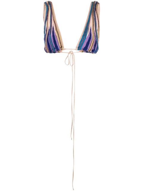 striped-knit tied triangle top