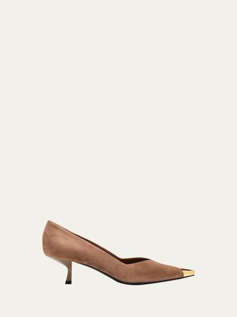 Suede Golden Cap-Toe Pumps