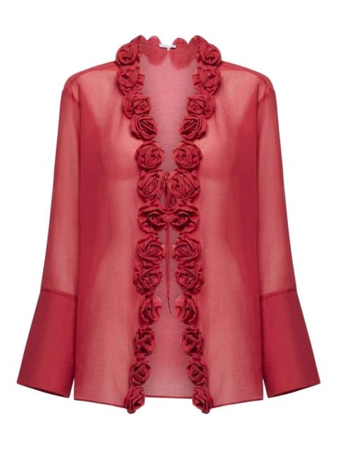 rose-embellished sheer blouse