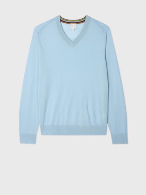 Sky Blue Merino Wool V-Neck Sweater