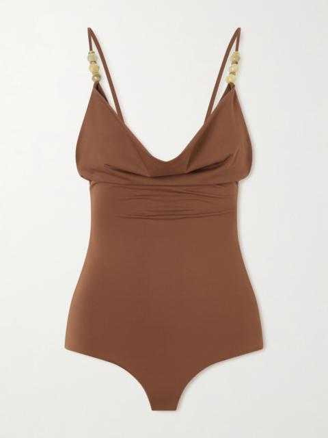 Embellished Cowl-neck Swimsuit