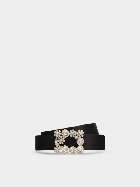 Flower Strass Buckle Belt in Satin