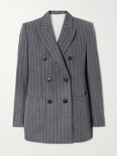Brandy Double-breasted Pinstriped Wool Blazer