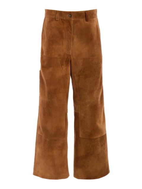 Bates Suede Straight-Leg Pants blue