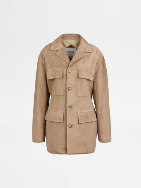 SAFARI JACKET IN PASHMY SUEDE - BEIGE