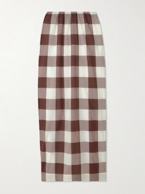 Mira gingham cotton-voile maxi skirt Brown