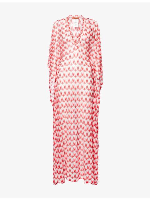 V-Neck Raschel Lace Knit Kaftan