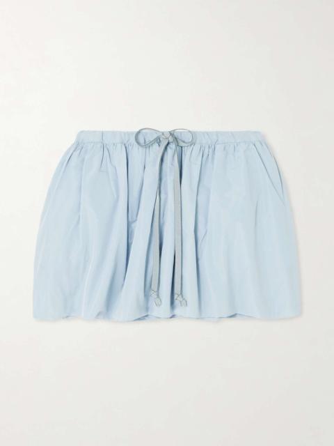 Gathered poplin mini skirt Light blue