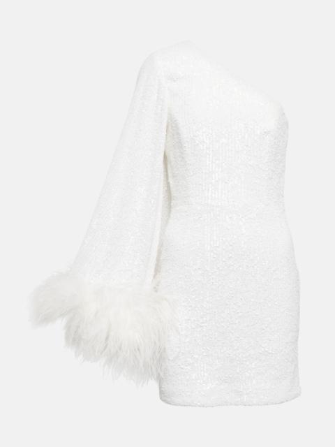 Davina feather-trimmed minidress