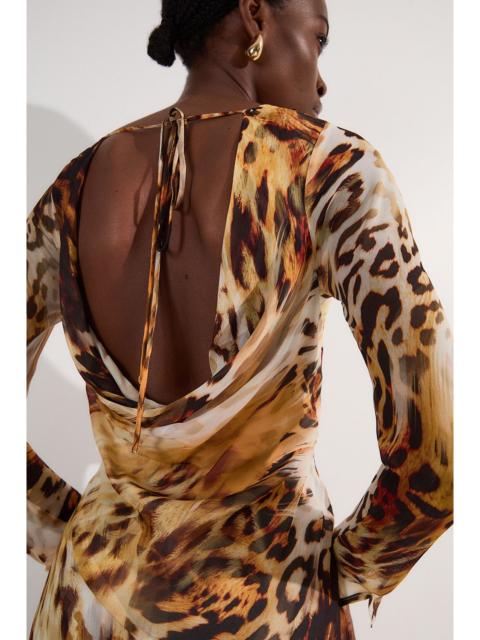 Sheer Viscose Georgette Sketchy Animal Woven Cowl Back Maxi Dress