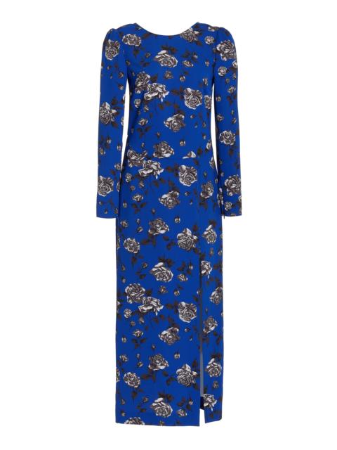 Floral-Printed Georgette Midi Dress blue