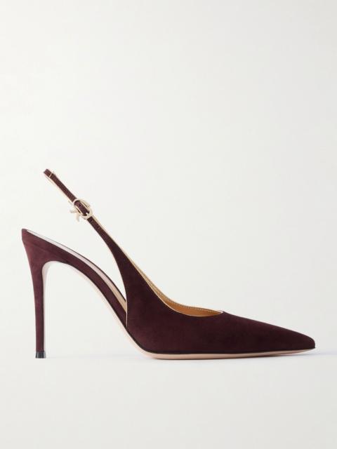 95 metallic leather-trimmed suede slingback pumps Burgundy