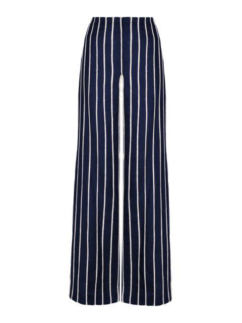 Tuyo Embroidered Linen Wide-Leg Pants navy