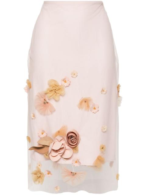 floral-appliqué skirt