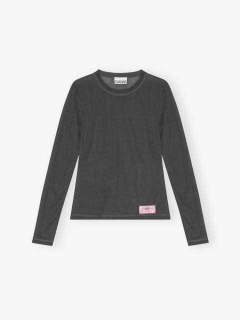 BLACK SHEER MESH JERSEY LONG SLEEVE TOP