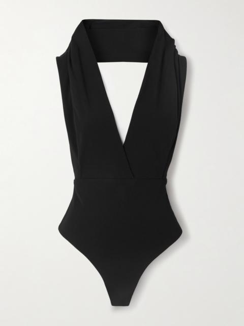 Hooded Open-back Draped Jersey Bodysuit