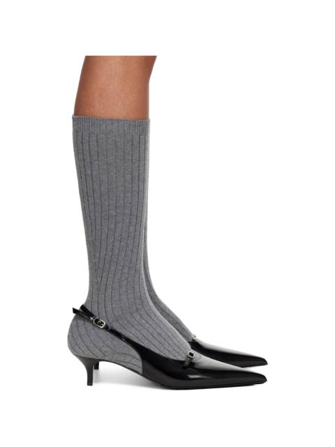 Gray & Black Ribbed Sock Boot Heels