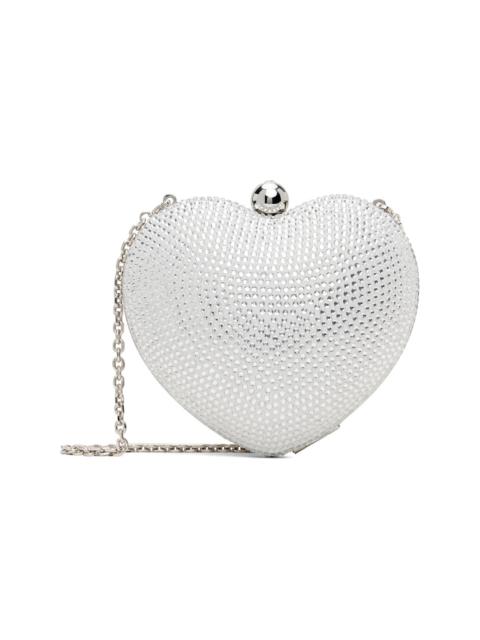 White Crystal Heart Suede Clutch