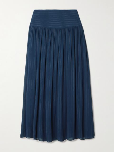 Santos Pinstriped Gathered Crepe Midi Skirt