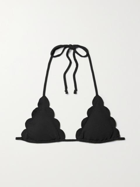 Broadway Scalloped Recycled-seersucker Bikini Top