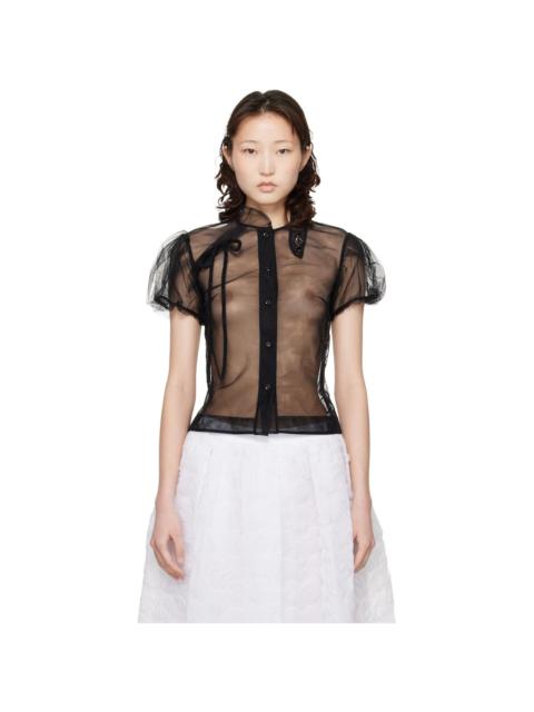 Black Embellished Sheer Offset Fragment Collar Shirt
