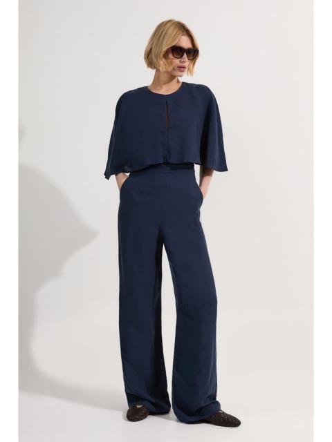 Premium Tailored Linen Drama Cape Jumpsuit