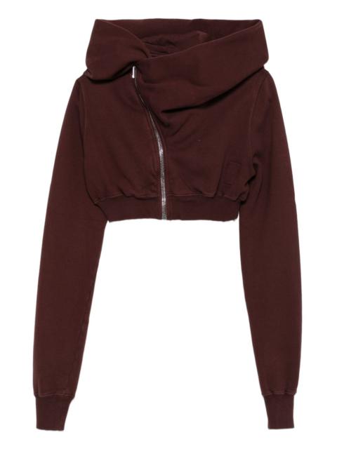 cowl-neck zip-front cropped sweatshirt