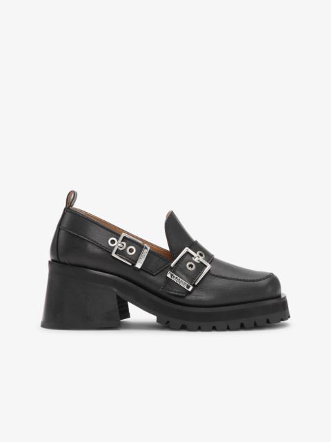 BLACK FEMININE BUCKLE PLATFORM LOAFERS